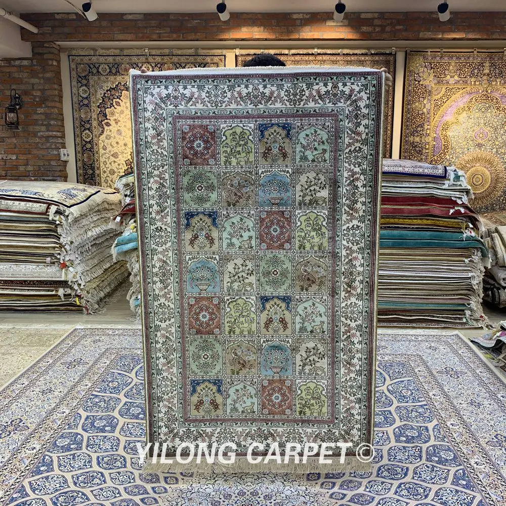 

Yilong 3 'x 5' Изысканные ручной работы персидские ковры Four Seasons шелковый ковер (YXR334B)