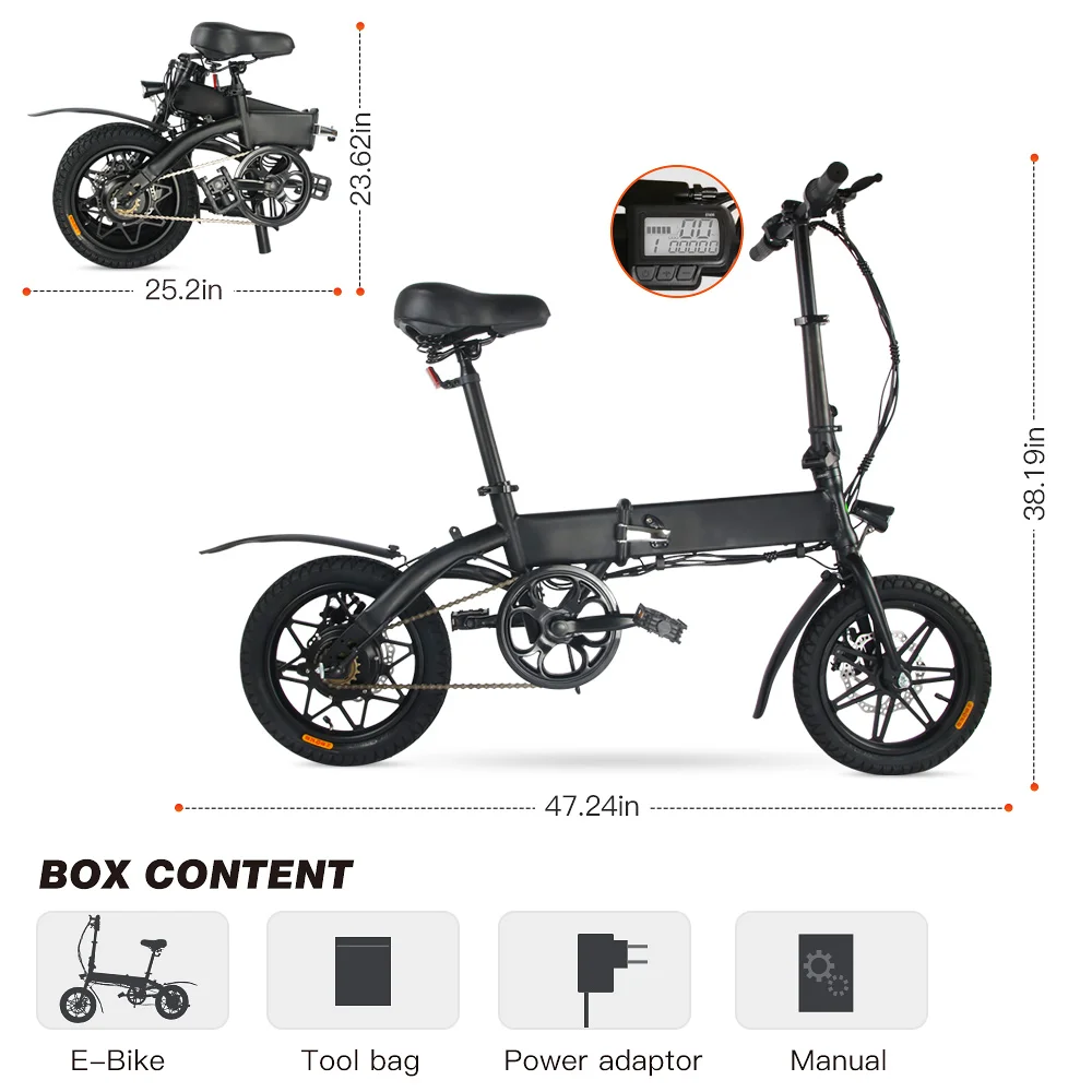

[EU Direct] 14 Inch EBike Electric Bike Electrical Bicycle 36V 7.5Ah 250W 25Km/h 30-40km Foldable Moped E Bike Electrico Motor