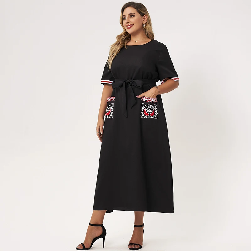 MakFound New Summer Women's Dress Plus Size O-neck Black A-line Digital Printing Pocket Contrast Color Belt Long Large Dresses
MakFound New Summer Women's Dress Plus Size O-neck Black A-line Digital Printing Pocket Contrast Color Belt Long Large Dresses
