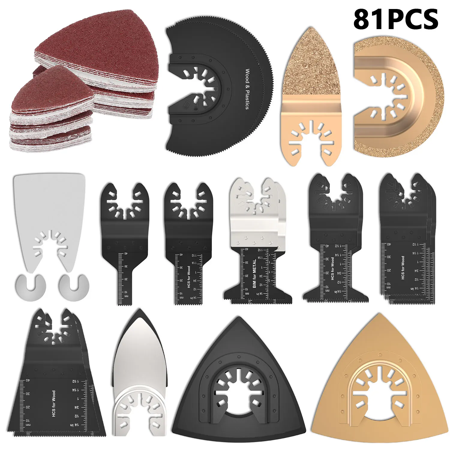 81pcs/set Multifunctional Oscillating Saw Blades Quick Release Cutting Blades Wood Metal Cutting Disc Power Tool Accessories
81pcs/set Multifunctional Oscillating Saw Blades Quick Release Cutting Blades Wood Metal Cutting Disc Power Tool Accessories