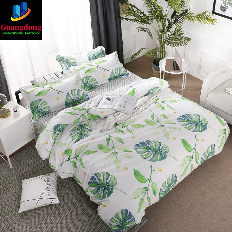 

Home Textile Green Leaves Bedding Set 3/4pcs Geometric Bed Set White Grid Duvet Cover Set Brief Bed Linen Flat Sheet Pillowcase