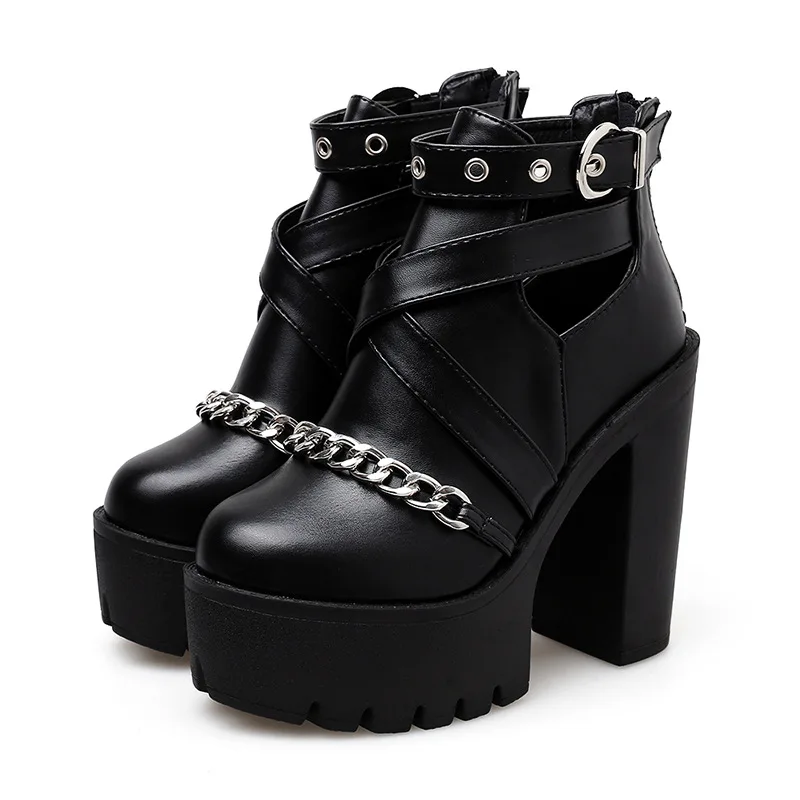 Spring Autumn Fashion Ankle Boots For Women High Heels Casual Cut-outs Buckle Round Toe Chain Thick Heels Platform Shoes 234 
Spring Autumn Fashion Ankle Boots For Women High Heels Casual Cut-outs Buckle Round Toe Chain Thick Heels Platform Shoes 234