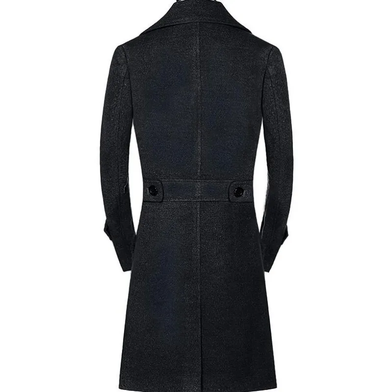 Мужское шерстяное пальто облегающее двубортное в британском стиле длинное