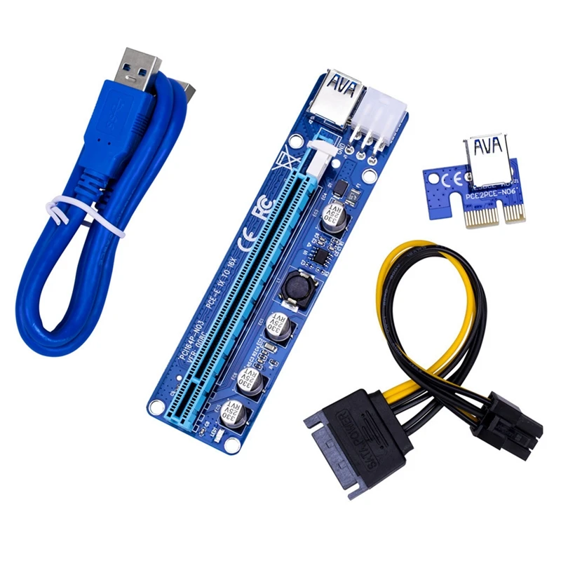 

HOT-60cm VER 008C Molex 6 Pin PCI Express PCIE PCI-E Riser Card 1X to 16X Extende USB3.0 Cable Mining Bitcoin Miner