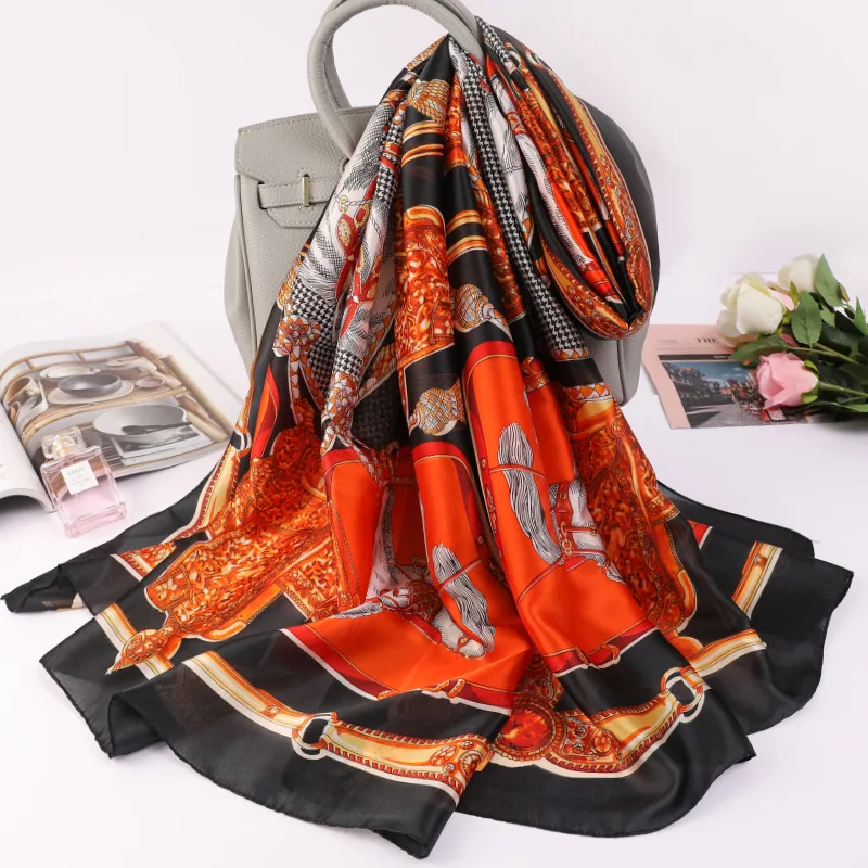 Summer 180X90CM Silk Scarves Korean Chain Print Beach Towel Fashion Sunscreen Dustproof Handkerchief Lady Travel Carriage Shawls
Summer 180X90CM Silk Scarves Korean Chain Print Beach Towel Fashion Sunscreen Dustproof Handkerchief Lady Travel Carriage Shawls