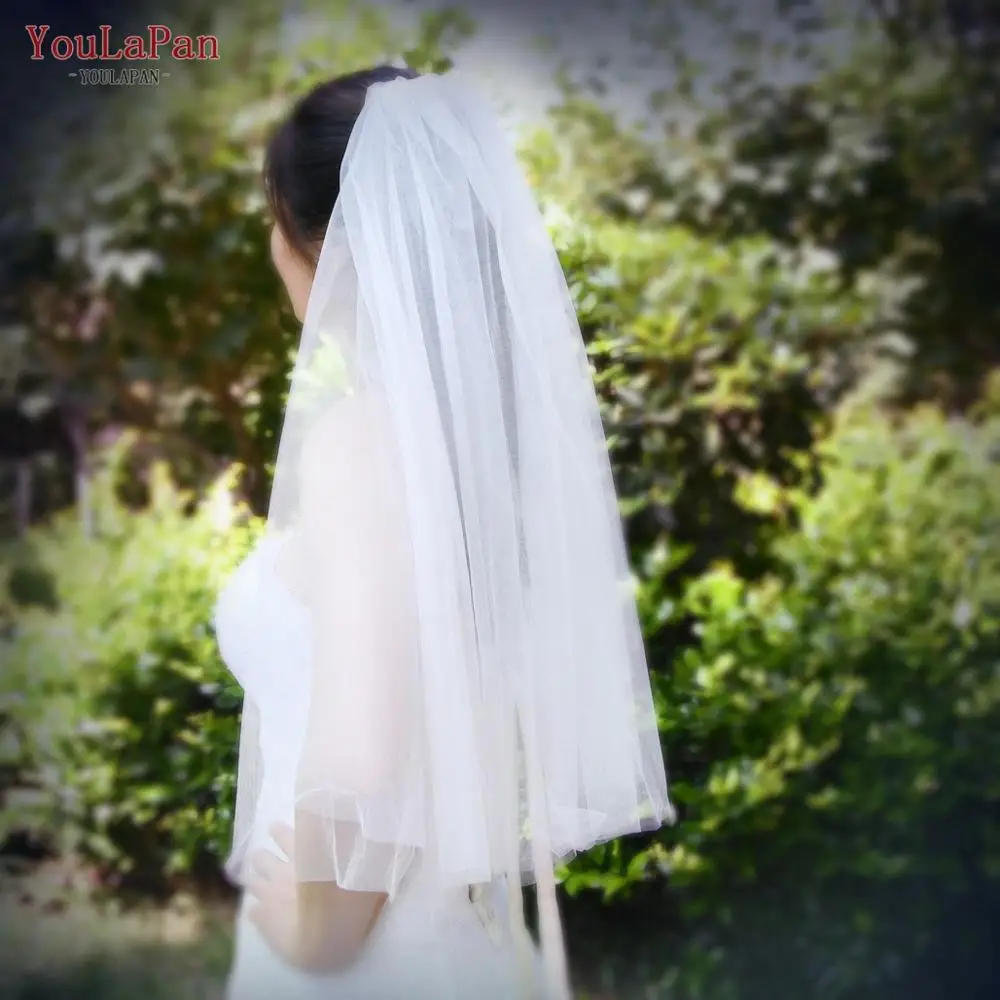 

Элегантная Фата YouLaPan V26 для невесты, простая Короткая Свадебная Тюль цвета слоновой кости с обрезанными краями, свадебные аксессуары, 60 см
