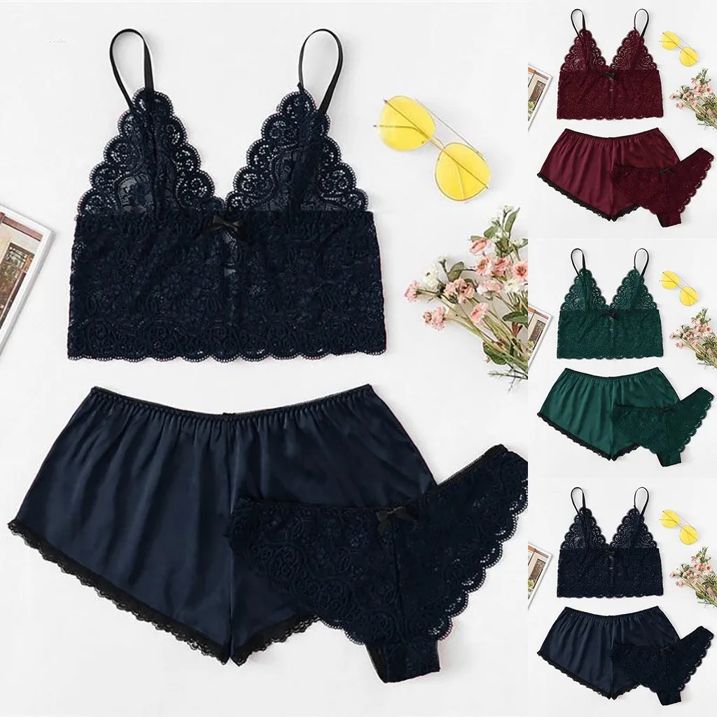 Women Sexy Nightgowns Lingerie Set Lace Crop Top Shorts Pajamas Set Sleepwear Satin Pijama Nightwear Femme Night Suit Nightdress
Women Sexy Nightgowns Lingerie Set Lace Crop Top Shorts Pajamas Set Sleepwear Satin Pijama Nightwear Femme Night Suit Nightdress