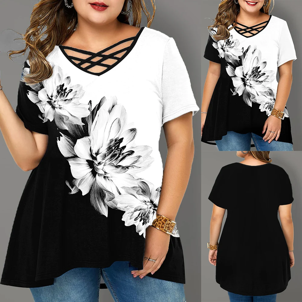 Plus Size Ladies Tops Women Oversized Floral T Shirt Loose V-Neck Short Sleeve Casual Black White Summer New Streetwear 5XL D30
Plus Size Ladies Tops Women Oversized Floral T Shirt Loose V-Neck Short Sleeve Casual Black White Summer New Streetwear 5XL D30