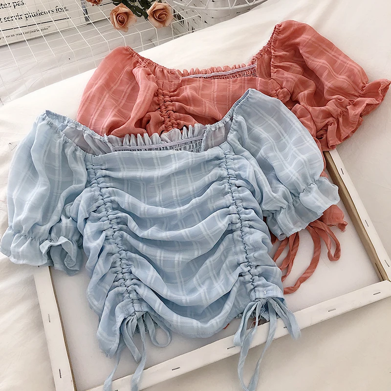 Vintage lantern Sleeve Women Blouse Square Neck Korean Style Tops Elegant Sexy White blue Slim Crop Blouse Women drawstring tops
Vintage lantern Sleeve Women Blouse Square Neck Korean Style Tops Elegant Sexy White blue Slim Crop Blouse Women drawstring tops