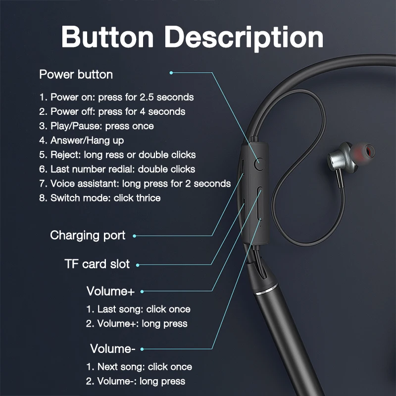 EARDECO 80 Hours Endurance Bluetooth Headphone Bass Wireless Headphones with Mic Stereo Neckband Earphones Sport Headset TF Card
EARDECO 80 Hours Endurance Bluetooth Headphone Bass Wireless Headphones with Mic Stereo Neckband Earphones Sport Headset TF Card