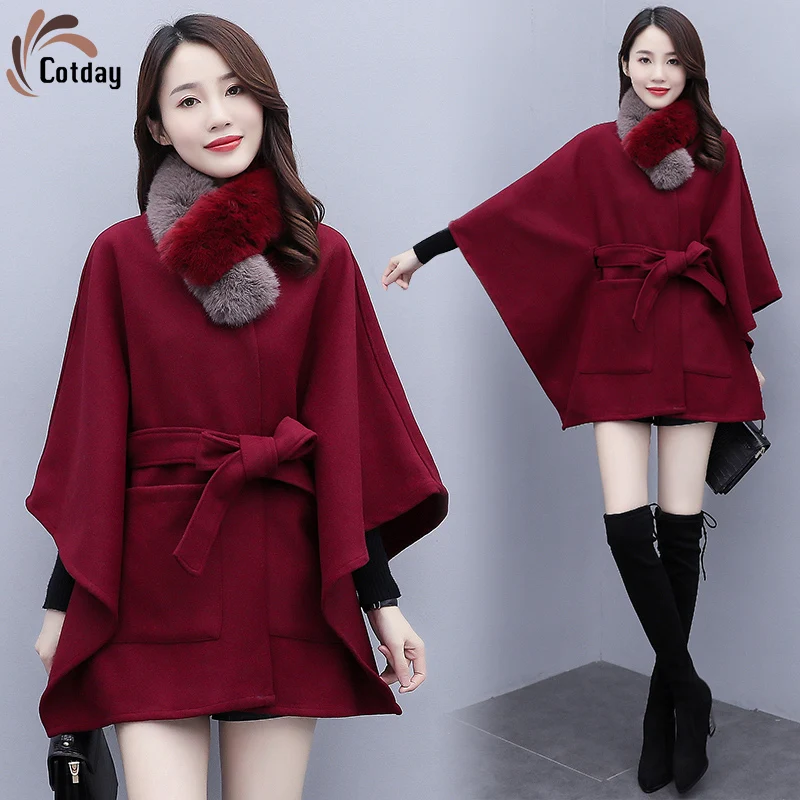 Cotday Red V Neck Wool New Cape Top 2021 Winter Warm Show Thin Batwing Sleeve Big Pocket Coat Women's Woolen Blend Coat
Cotday Red V Neck Wool New Cape Top 2021 Winter Warm Show Thin Batwing Sleeve Big Pocket Coat Women's Woolen Blend Coat