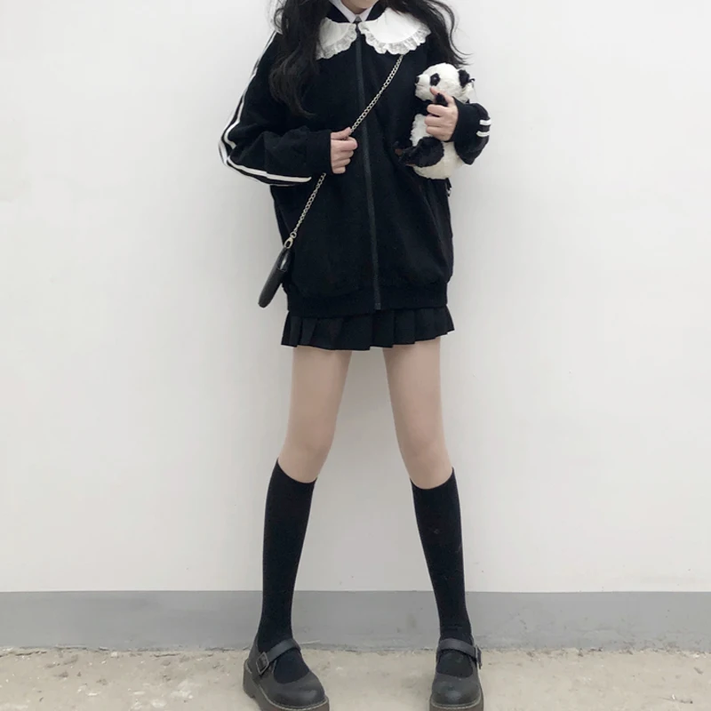 College Style Loose Thin All-Match Jacket Vintage Doll Collar Long-Sleeve Cute Black Zip Coat new Kawaii Soft Girl Autumn Jacket
College Style Loose Thin All-Match Jacket Vintage Doll Collar Long-Sleeve Cute Black Zip Coat new Kawaii Soft Girl Autumn Jacket