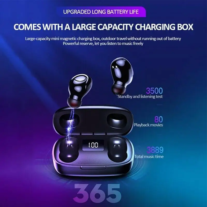 Mini Wireless Headphones with LED Swimming Bluetooth 5.0 Earphone TWS In-ear HD Call Running Headsets Support iOS/Android Phones
Mini Wireless Headphones with LED Swimming Bluetooth 5.0 Earphone TWS In-ear HD Call Running Headsets Support iOS/Android Phones