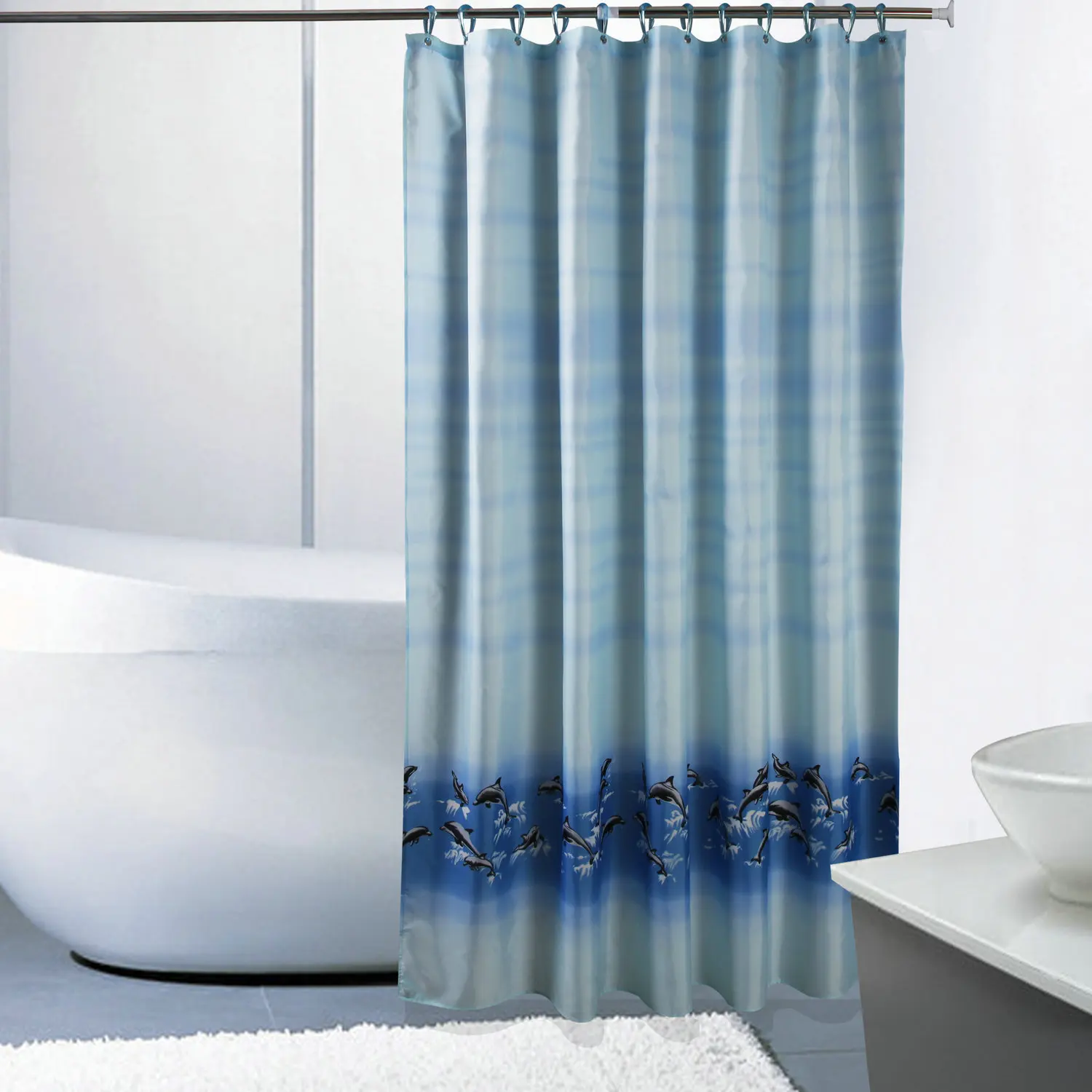 Dolphin Printed Gradient Shower Curtains Thicken Waterproof Mildew Polyester Cloth Bathroom Curtain with 12pcs Plastic Hook
Dolphin Printed Gradient Shower Curtains Thicken Waterproof Mildew Polyester Cloth Bathroom Curtain with 12pcs Plastic Hook