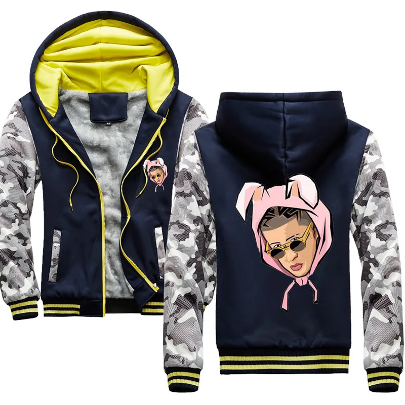 Winter Thick Mens Hoodies Bad Bunny Printing Male Jacket Hip Hop Brand Outwear Hot Sale Camouflage Sleeve Men's Jacket Casual 
Winter Thick Mens Hoodies Bad Bunny Printing Male Jacket Hip Hop Brand Outwear Hot Sale Camouflage Sleeve Men's Jacket Casual