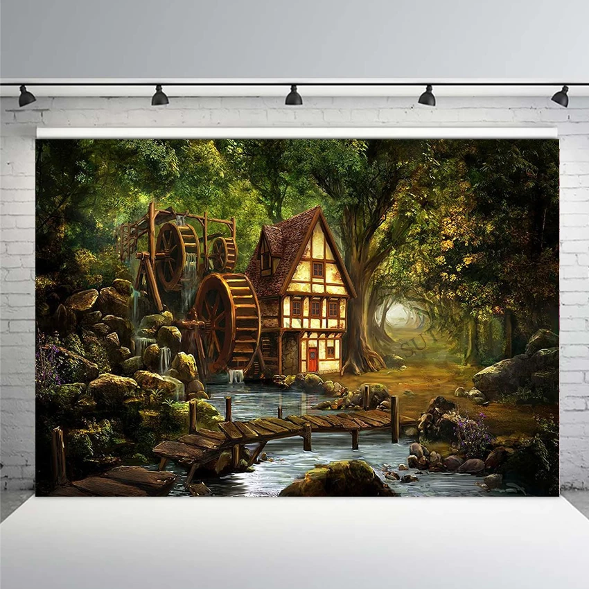 Forest Water Wheel Stream Cabin Photo Background Children Baby Shower Scenery Custom Backdrop Photophone Photography Props
Forest Water Wheel Stream Cabin Photo Background Children Baby Shower Scenery Custom Backdrop Photophone Photography Props