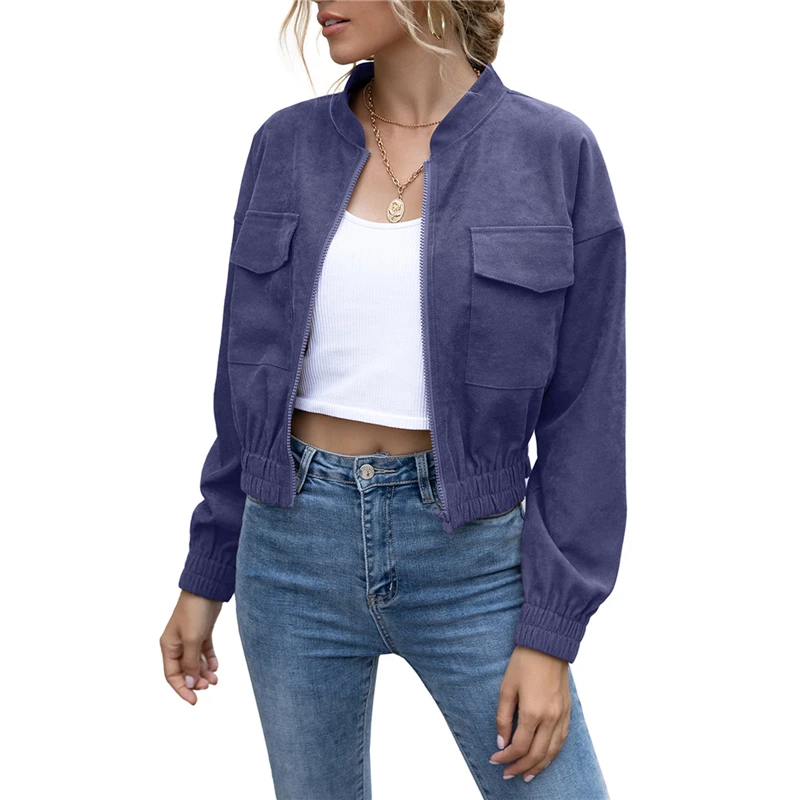 Long Sleeve Zip Up Ladies Coats Jackets Female Autumn Spring Women Fashion Stylish Pocket Solid Color Top For Ladies 
Long Sleeve Zip Up Ladies Coats Jackets Female Autumn Spring Women Fashion Stylish Pocket Solid Color Top For Ladies