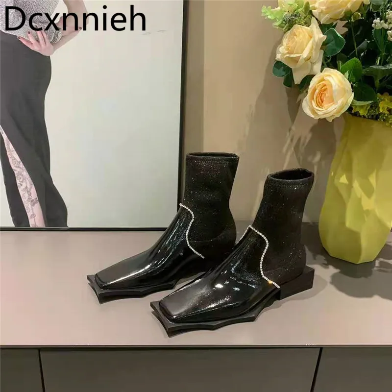 Short Boots Niche Design Dark Cool Bat Wings Bottom Square Head Rhinestone Patent Leather Stitching Knitted Women's Boots Autumn
Short Boots Niche Design Dark Cool Bat Wings Bottom Square Head Rhinestone Patent Leather Stitching Knitted Women's Boots Autumn