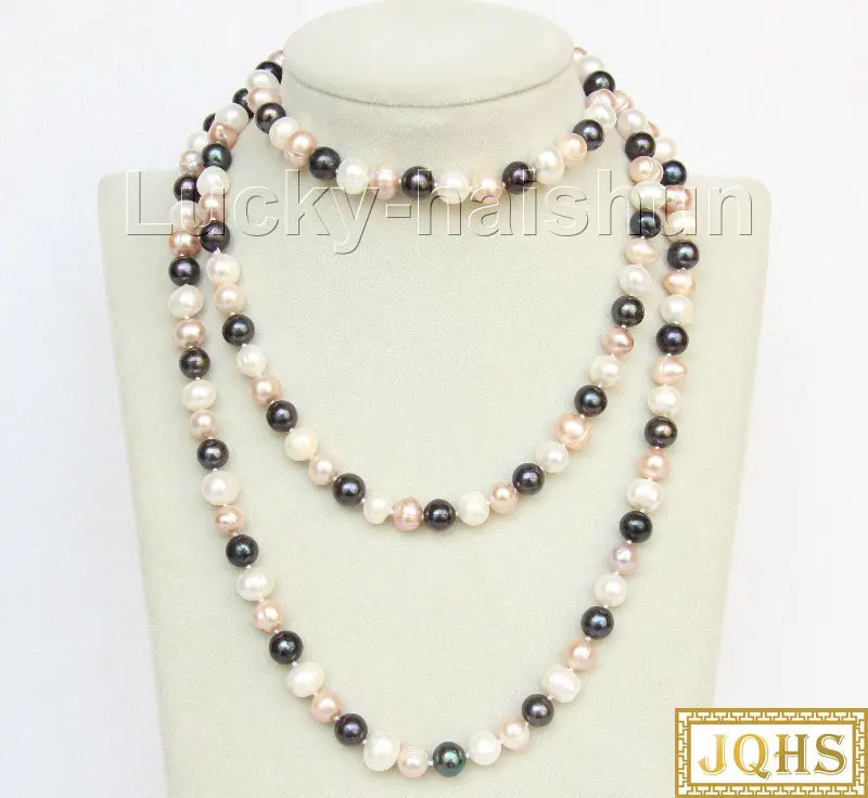 

47" 10mm Baroque Near Round White Pink Purple Black Beads Strand Knotted Pearls Necklace J9868A72E14