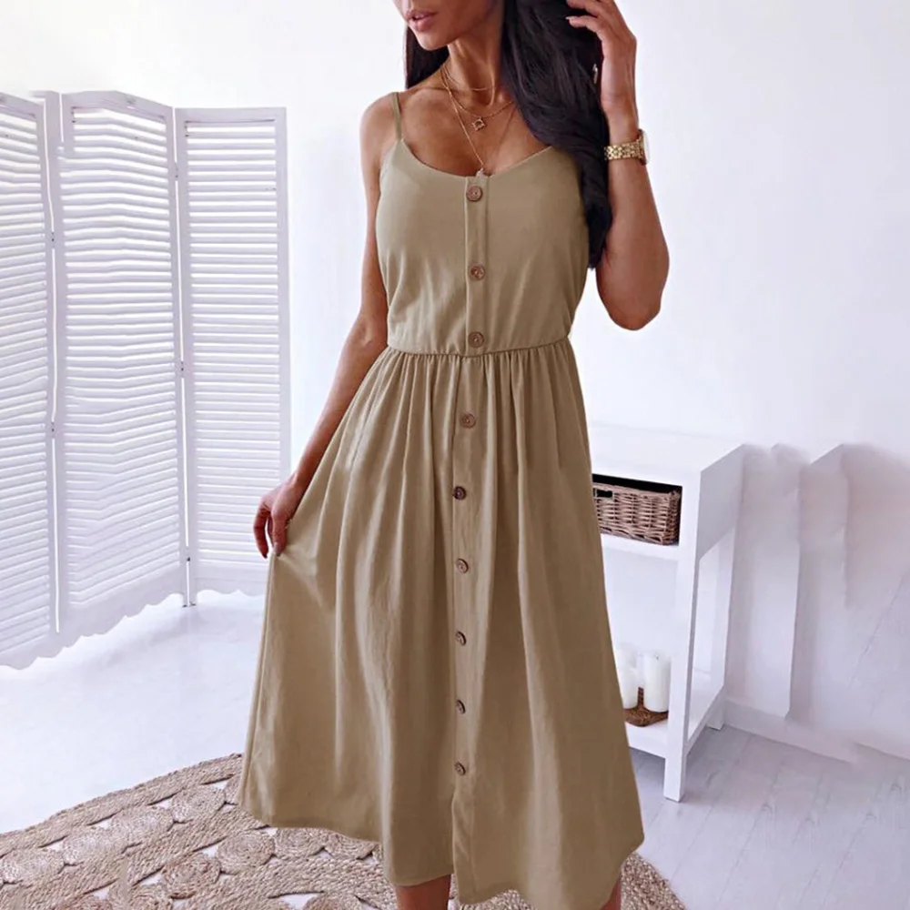 Fall Fashion Sleeveless Women Dresses 2021 New Casual V-neck Mid-length Solid Color Single-breasted Sling Dress Robe Femme
Fall Fashion Sleeveless Women Dresses 2021 New Casual V-neck Mid-length Solid Color Single-breasted Sling Dress Robe Femme