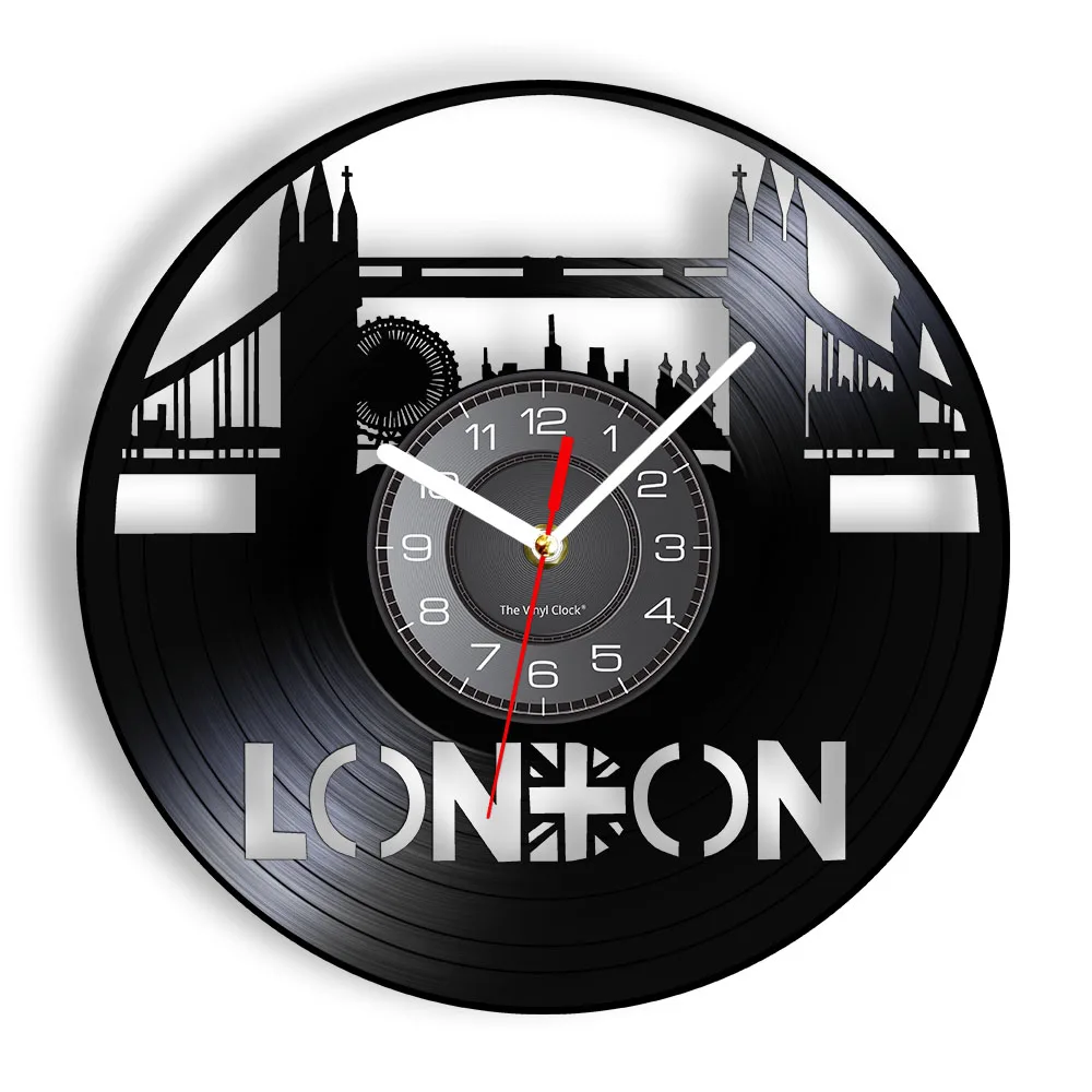 

Виниловые Настенные часы с изображением лондонской башни и моста, городской пейзаж, достопримечательность Лондона, граммофон, настенные ча...