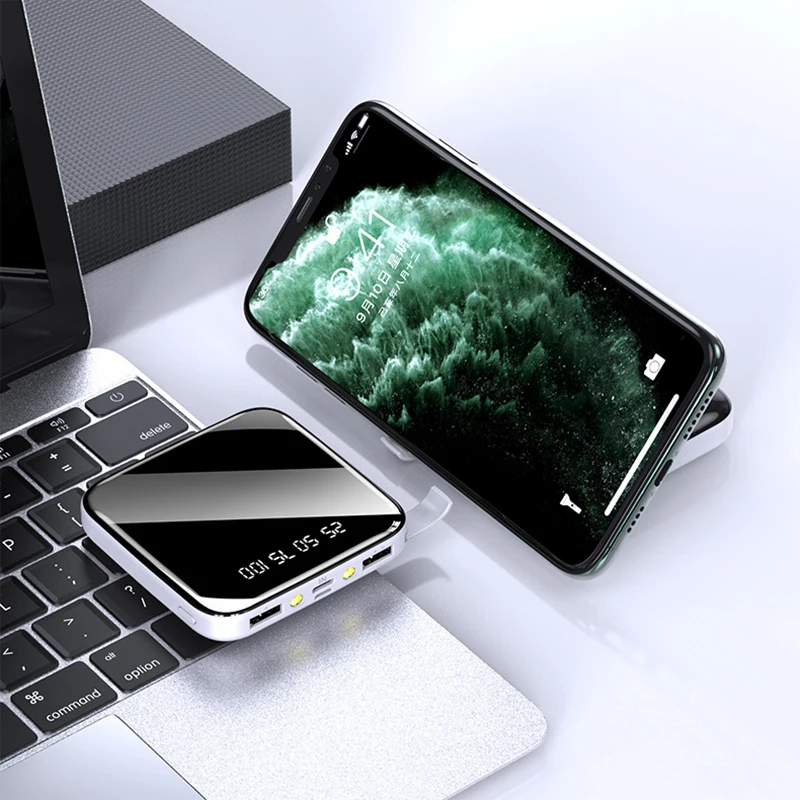 10000mAh Mini Power Bank External Battery Backpack Mirror With Phone Holder Function Powerbank For Smart Mible | Мобильные телефоны