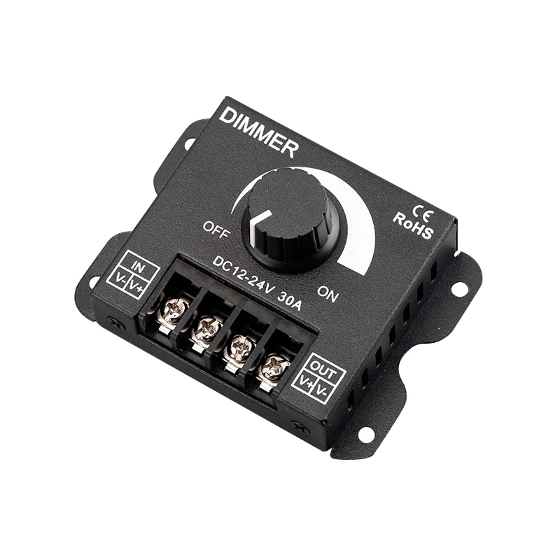 

30A Knob Stepless Dimming Switch LED Strip Light Controller Dimmer Brightness Adjustment for 3528 5050 DC12-24V Tape Light Lamp