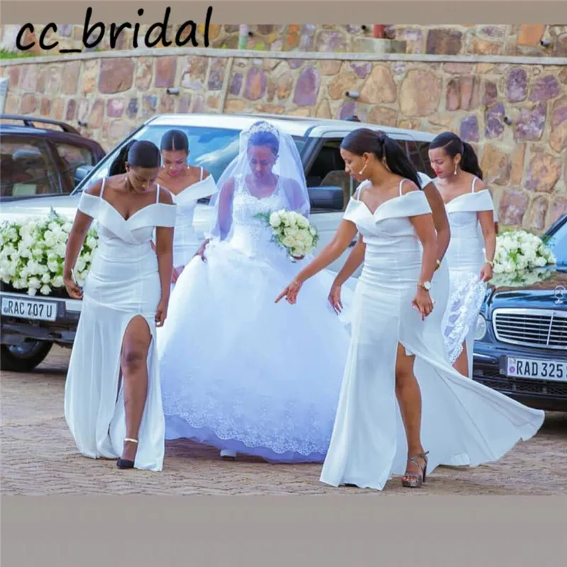 White Mermaid African Bridesmaid Dresses 2020 Chic Off the Shoulder Dress for Wedding Party With Front Split Dress Wedding Guest
White Mermaid African Bridesmaid Dresses 2020 Chic Off the Shoulder Dress for Wedding Party With Front Split Dress Wedding Guest