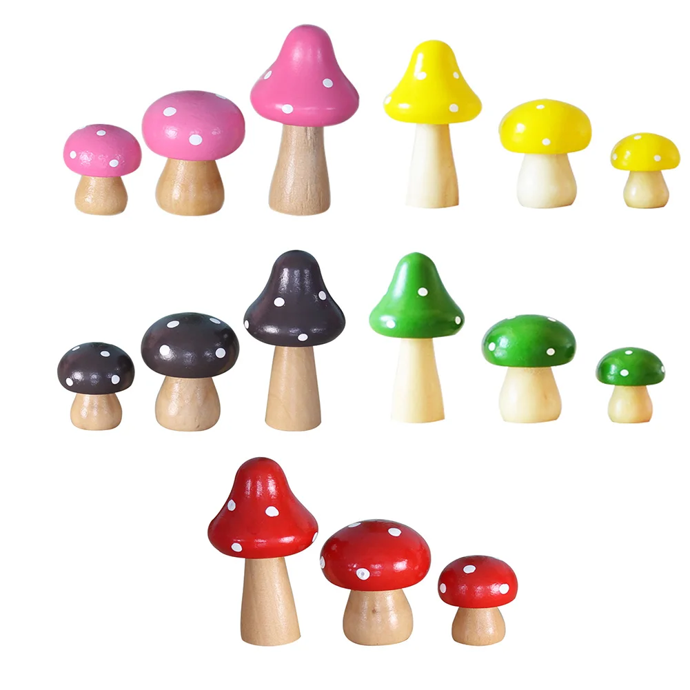 

Colorful Carved Wooden Mushroom Educational Montessori Toy S/M/L Sizes Different Shapes Mushroom Arts Crafts for Home Decor