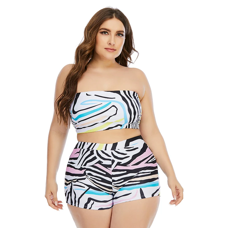 

2021 Bandeau Bikinis Plus Size Women's Swimsuit High Waisted Two Piece Swimwear Female Off Shoulder Swim Bottom Beach Biquinis