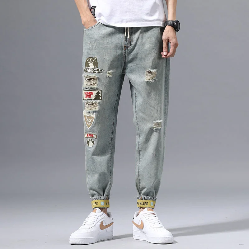 Ripped Beggar Jeans Men Washed Embroidered Cloth Denim Trousers Casual Wide Leg Pants Loose Straight Overalls Streetwear Thin
Ripped Beggar Jeans Men Washed Embroidered Cloth Denim Trousers Casual Wide Leg Pants Loose Straight Overalls Streetwear Thin