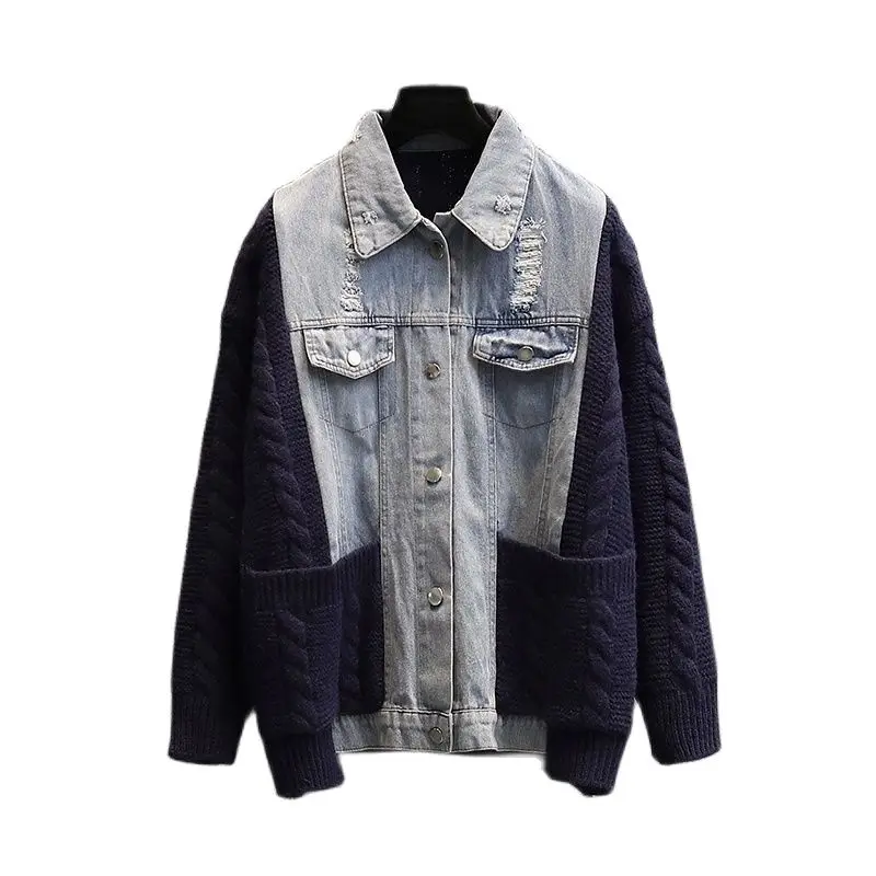 Retro knitted cardigan 2021 autumn and winter new loose stitching sweater fake two-piece jacket fashionable women's clothing 
Retro knitted cardigan 2021 autumn and winter new loose stitching sweater fake two-piece jacket fashionable women's clothing