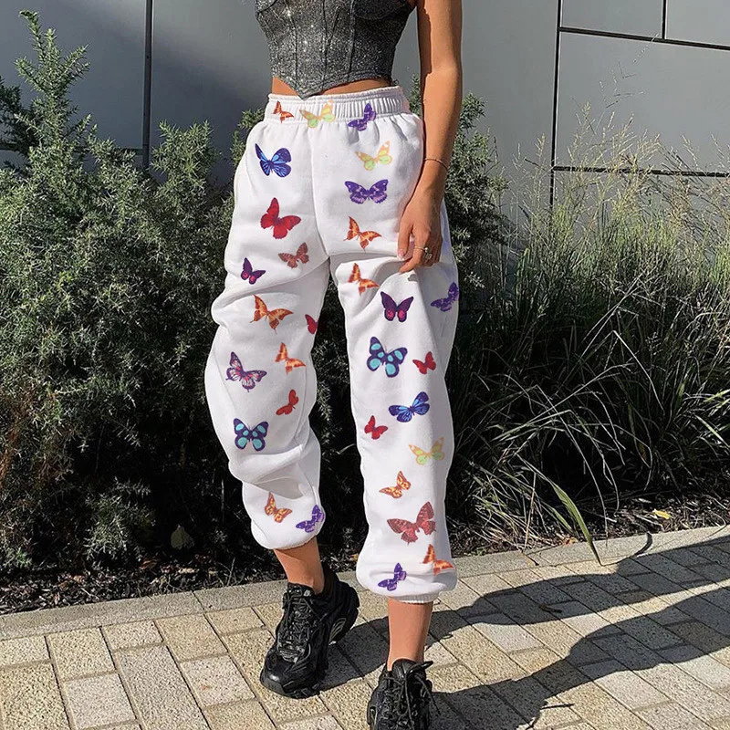 Active Women Sweatpants High Waist Sport Running butterfly Stretch Sports Pants Casual Ladies Drawstring Long Joggers | Женская одежда