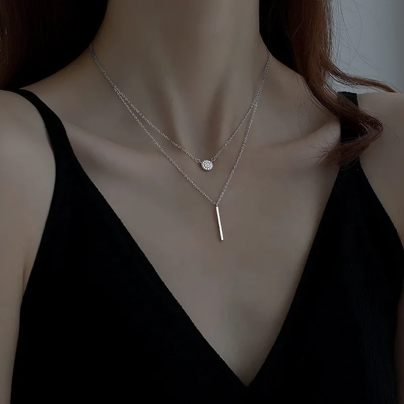 925 Sterling Silver Necklace Double Layer Chain Sparkling Zircon Long pendant Necklace For women Fine Jewelry Accessories
925 Sterling Silver Necklace Double Layer Chain Sparkling Zircon Long pendant Necklace For women Fine Jewelry Accessories