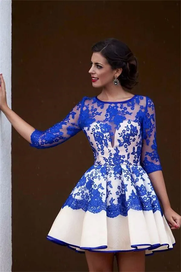 Royal Blue Lace Short Prom Dresses 2017 Half Sleeve Homecoming Dresses
Royal Blue Lace Short Prom Dresses 2017 Half Sleeve Homecoming Dresses