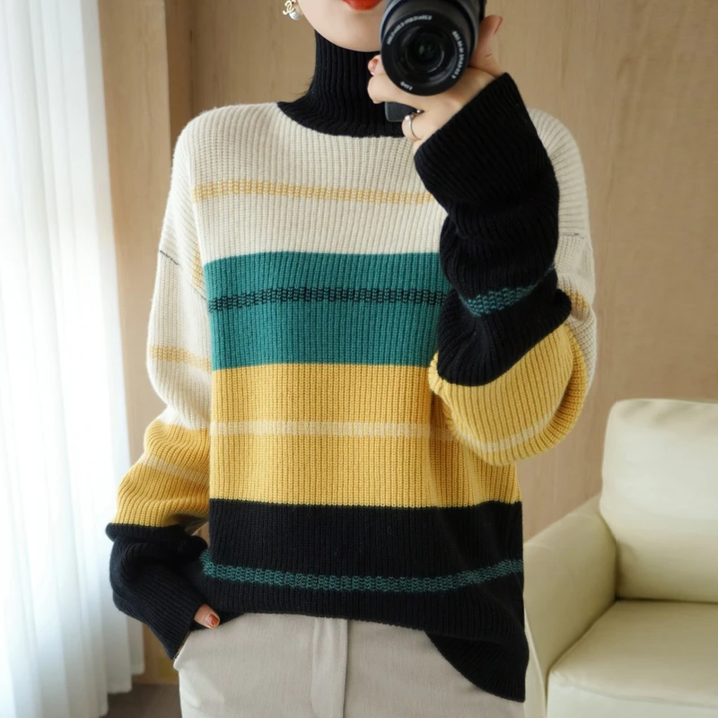 Lazy style high neck knitted wool sweater women 2021 autumn and winter new hit color versatile sweater
Lazy style high neck knitted wool sweater women 2021 autumn and winter new hit color versatile sweater