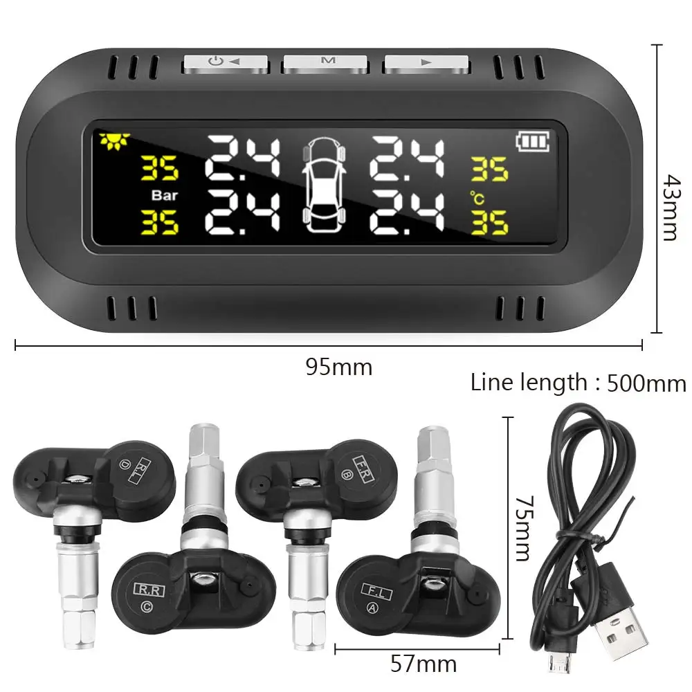 LEEPEE Solar TPMS 4 Internal Sensors Tyre Temperature Warning Alarm Kit Car Tire Pressure Monitoring System Digital Display
LEEPEE Solar TPMS 4 Internal Sensors Tyre Temperature Warning Alarm Kit Car Tire Pressure Monitoring System Digital Display