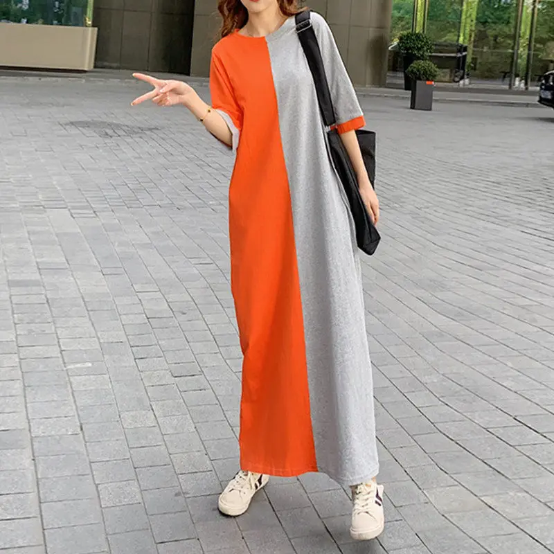 Large Size Women'S Loose Stitching Contrast Dress Female Summer New Style Korean Short-Sleeved T-Shirt Long
Large Size Women'S Loose Stitching Contrast Dress Female Summer New Style Korean Short-Sleeved T-Shirt Long