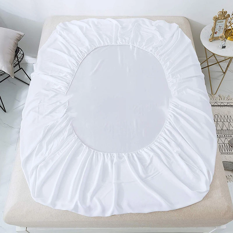

Waterproof Fitted Sheet Solid Color Mattress Cover With Four Corners Elastic Air-Permeable Queen Size Sheet Bed Protector Topper