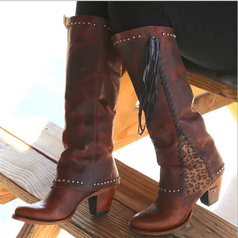 Autumn Winter Women's Knee High Boots Faux PU High Heels Shoes Round Toe Rivets Tassel
Autumn Winter Women's Knee High Boots Faux PU High Heels Shoes Round Toe Rivets Tassel