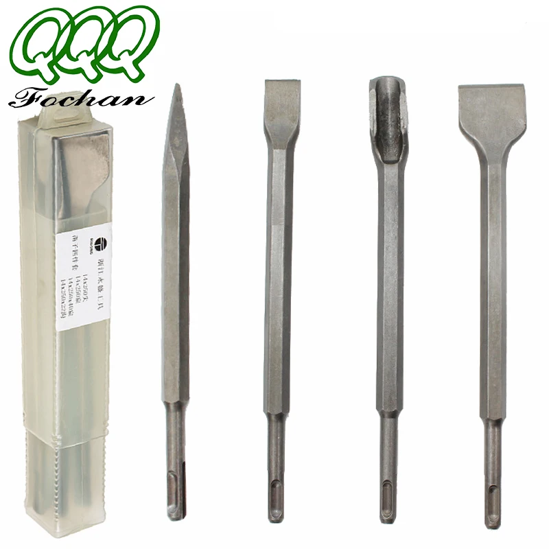 

QQQ 4pcs 250mm SDS PLUS Chisels Set Point Groove Gouge Flat Chisel Electric Hammer Drill Bit Break Concrete Brick Wall Drilling