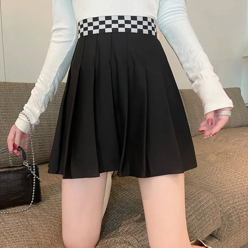 Плиссированная юбка в клетку с завышенной талией, новинка 2021, осенне-зимняя облегающая Универсальная юбка-трапеция, Женская юбка 
Плиссированная юбка в клетку с завышенной талией, новинка 2021, осенне-зимняя облегающая Универсальная юбка-трапеция, Женская юбка