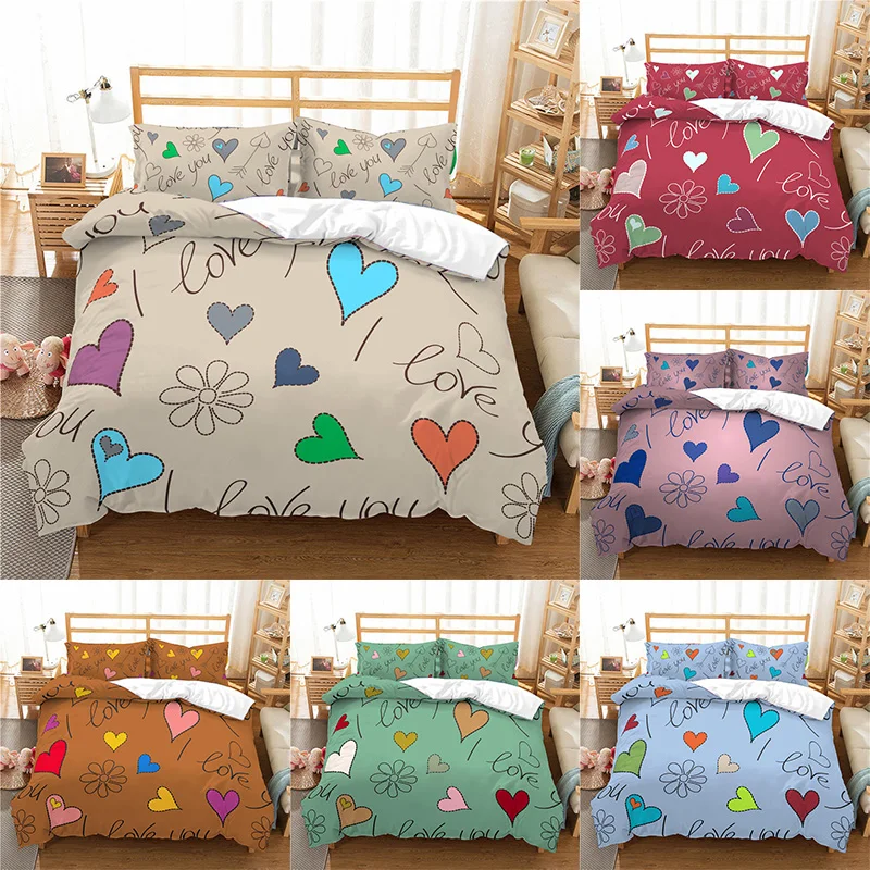 Bedding Set Luxury 3D Heart Love Print 2/3Pcs Duvet Cover Pillowcase for Kids Adult Home Textile Single Queen and King Size 
Bedding Set Luxury 3D Heart Love Print 2/3Pcs Duvet Cover Pillowcase for Kids Adult Home Textile Single Queen and King Size