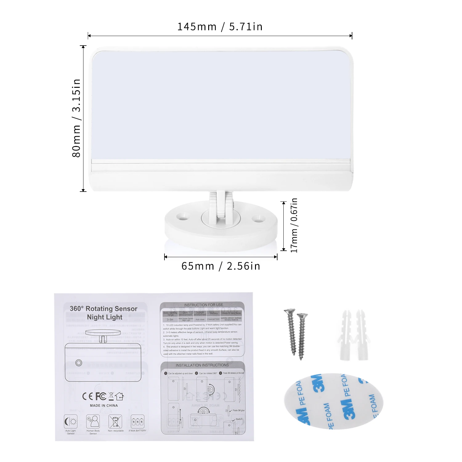 LED Night Light with Infrared PIR Motion Sensor DIY Indoor Lighting Wall Mounted 360 Degree Rotating LED Wall Bathroom Light
LED Night Light with Infrared PIR Motion Sensor DIY Indoor Lighting Wall Mounted 360 Degree Rotating LED Wall Bathroom Light