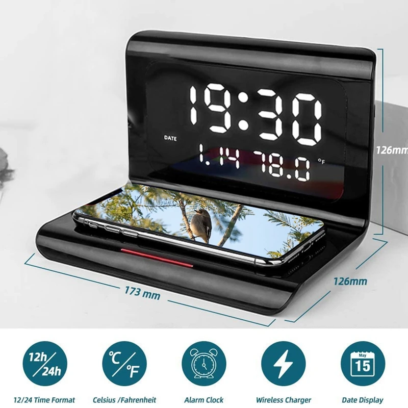 Thin Alarm Clock with Wireless Charging Date Temperature Snooze LED Digital Foldable Night Light for Home Bedroom
Thin Alarm Clock with Wireless Charging Date Temperature Snooze LED Digital Foldable Night Light for Home Bedroom