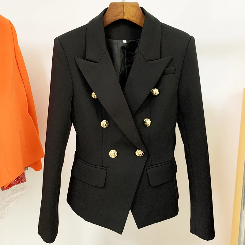 Высокое качество блейзер для женщин 2021 тонкий черный пиджак женский двубортный с