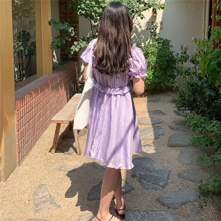 2021 New Women's Summer Dresses Puff Sleeve Holiday Casual High Waist Ruffles Fashionable Lace Up Sweet Cute Mini Dress DR2099 | Женская
