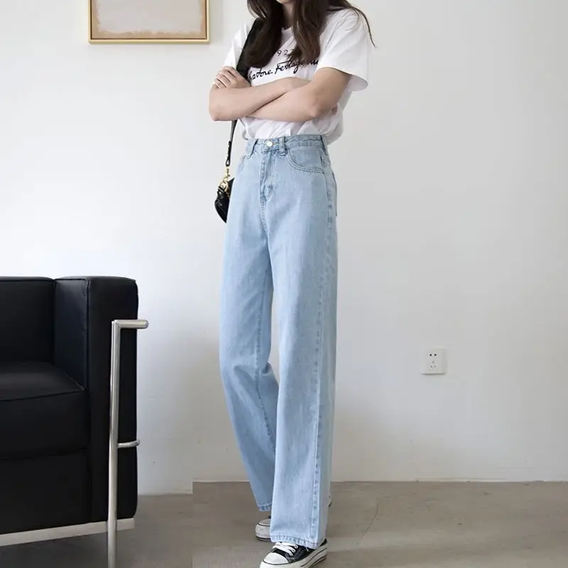 Women's light-colored high-waisted wide-leg jeans, thin straight-leg loose-fitting slim trousers, cargo jeans
Women's light-colored high-waisted wide-leg jeans, thin straight-leg loose-fitting slim trousers, cargo jeans