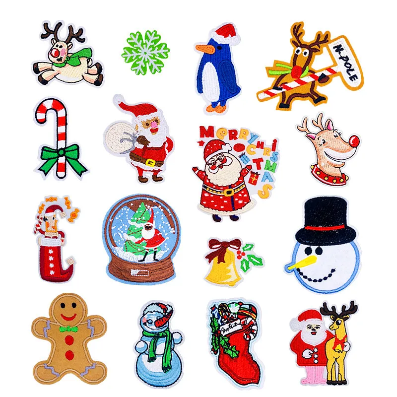 

50pcs/lot Embroidery Patches Santa Elk Snowflake Clothing Christmas Decoration Accessories Diy Iron Heat Transfer Applique