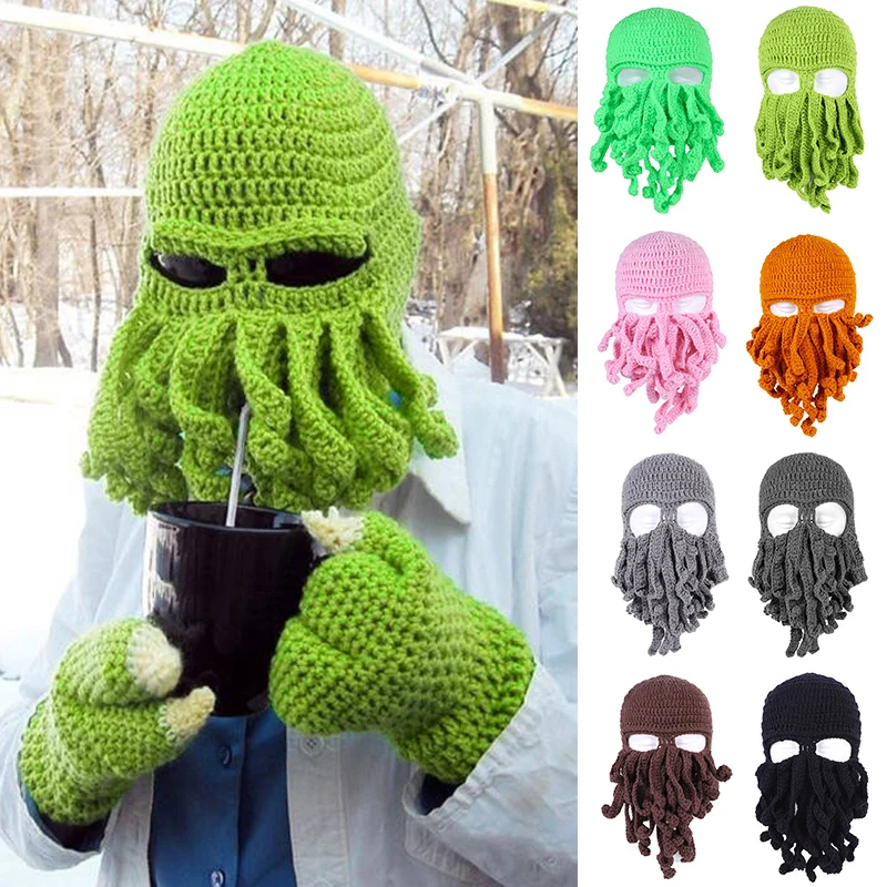 

Handmade Knitting Wool Octopus Adult Hat Barbarian Vagabond Beanie Foldaway Beard Caps TY66